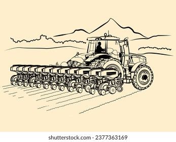 Tractor Planter Over Royalty Free Licensable Stock Vectors