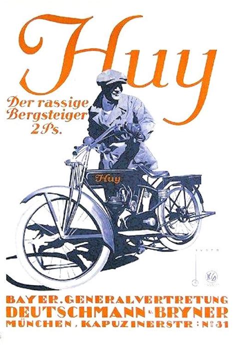 Huy Motorcycles 1926 Artist Josef Franz Huber Vintage Motorcycle