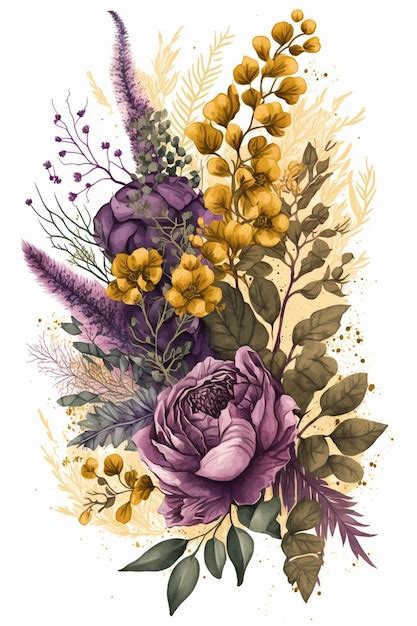 Una Colorida Ilustraci N De Un Ramo De Flores Con Hojas Doradas Y