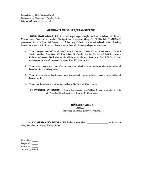 Affidavit Of Transferor Arcebal Pdf Affidavit Legal Documents