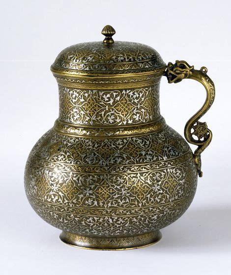 Lidded Jug Cast Brass Engraved And Inlaid With Silver And Gold Afghanistan Herat Jumada Al