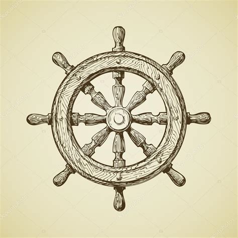 Hand Drawn Vintage Ships Wheel In The Old Fashioned Style Vector