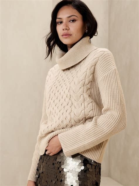 Cable Turtleneck Pullover Banana Republic Factory