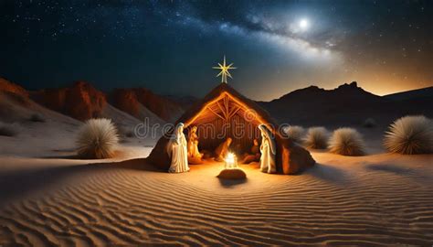 Christmas Nativity Scene with Jesus in the Manger Stock Illustration ...