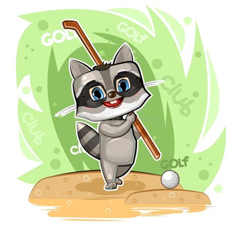 Cute Kid Raccoon in a Golf Club and a Ball. Illustration for Childrens ...