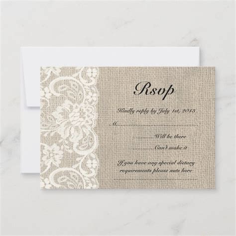 Ivory Lace And Burlap Look Wedding Rsvp Card Zazzle