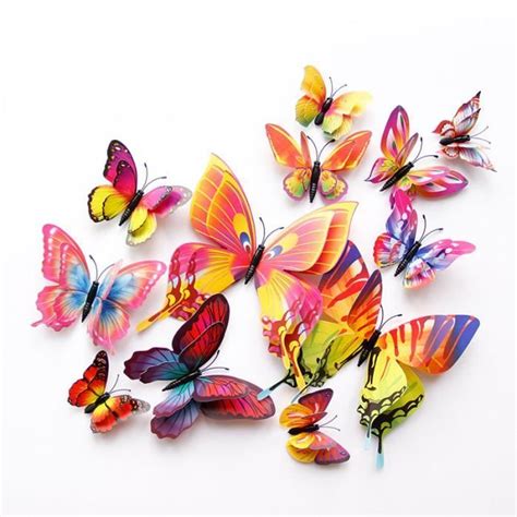 OEMG 12 Pièces Stickers Muraux Papillon Coloré 3D Double Couche PVC