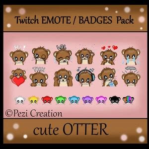 Cute Otter Twitch Emote Badges Pack Emotes Badge Etsy