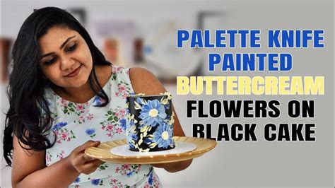 Buttercream Palette Knife Painted Flowers On Black Cake