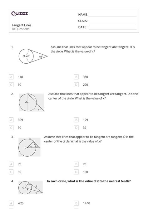 50 Tangent Lines Worksheets For 9th Grade On Quizizz Free