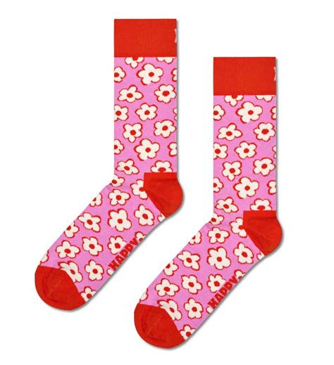 Pink Floral Print Socks Colorful Flower Crew Socks Happy Socks Us