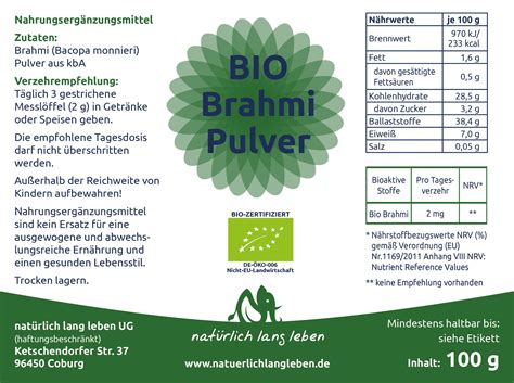 natürlich lang leben BIO Brahmi Pulver 100 g Shop Apotheke