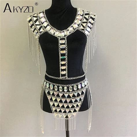 Akyzo Crazy Crystal Sequin Women 2 Piece Sets Funny Festival Outfits