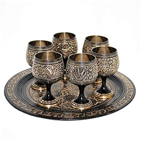 Buy Hand Crafted Metal Brass Glasses Set With Nakashi Bidri Work Brass