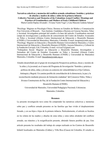 Pdf Narrativas Colectivas Y Memorias Del Conflicto Armado Colombiano