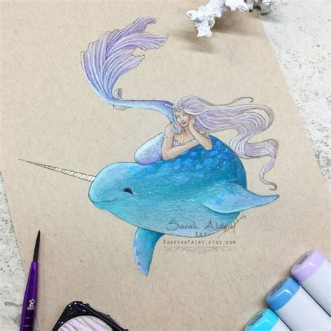 Narwhal Mermaid Art Narwhal Print Original Mermaid Painting Etsy