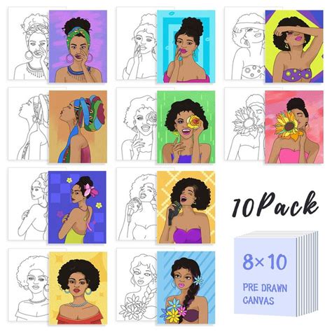 Ynedin 10 Pack 8 10 Pre Drawn For Painting For Adults Kits Sip And