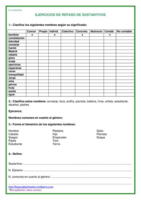 Sustantivo Espero Les Ayude Lenguadeprimaria Wordpress Ejercicios