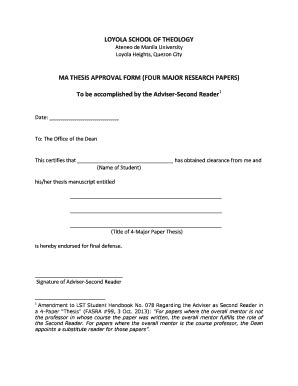 Fillable Online Lst Ma Thesis Approval Form Four Major Research Papers