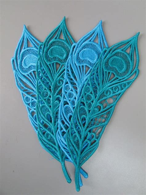 Embroidered Peacock Feather Lace Applique