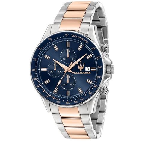 Maserati Sfida Chronograph Two Tone Stainless Steel Blue Dial Quartz