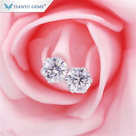 Tianyu Customized K K White Gold Prongs Earring Ct Round Heart