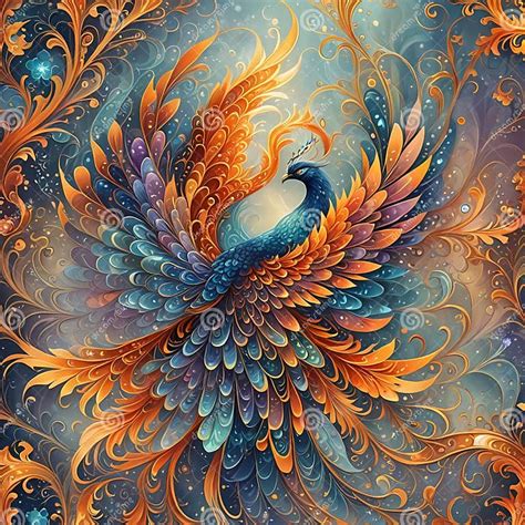 A Beautiful Colorful Bird With Wings And Curls On Its Tail Stock Photo