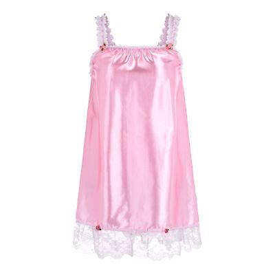 Satini Lingerie Satin Sissy Babydoll Ruffles Frilly Lace Slip Nightwear