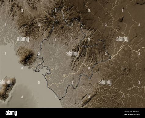 Littoral Region Of Cameroon Elevation Map Colored In Sepia Tones With