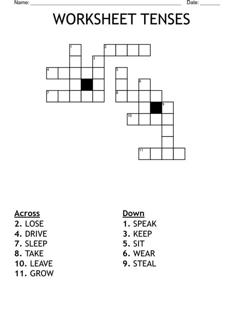 WORKSHEET TENSES Crossword WordMint