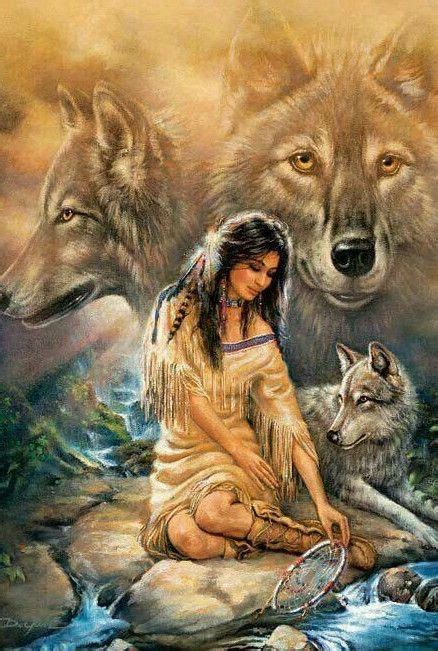 Native American Girl With Wolf Drawing