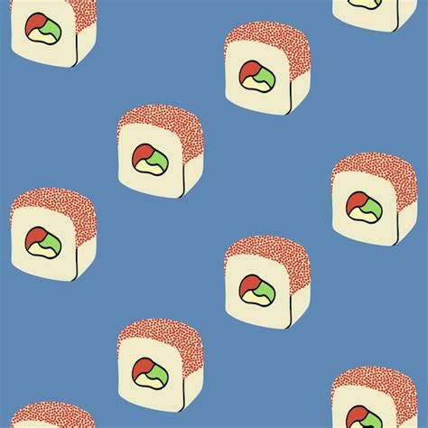 Premium Vector Seamless Colored Pattern With Cartoon Japanese Sushi Roll