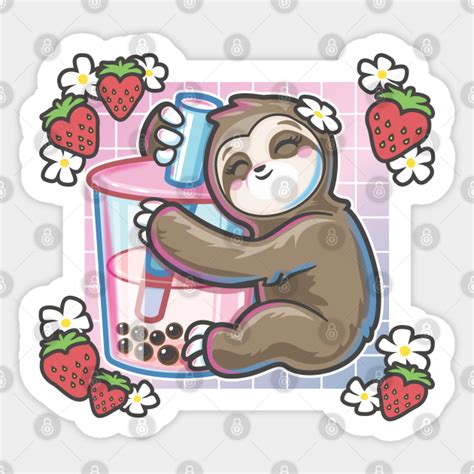 Kawaii Sloth Strawberry Milk Boba Tea Boba Tea Kawaii Sticker Teepublic