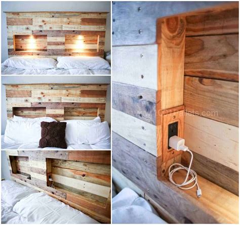 Pallets Bed Headboard With Integrated Lightning Pallets