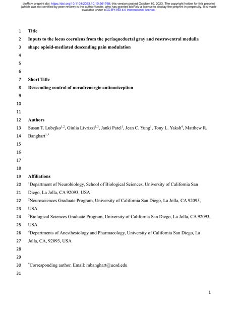 PDF Inputs To The Locus Coeruleus From The Periaqueductal Gray And