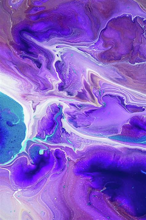 Turquoise and Purple Flows. Vertical. Abstract Fluid Acrylic Painting ...