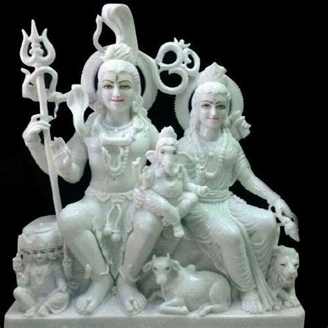 Eco Friendly 15 Inch Plain White Marble Shiv Parivar Statue For Worship