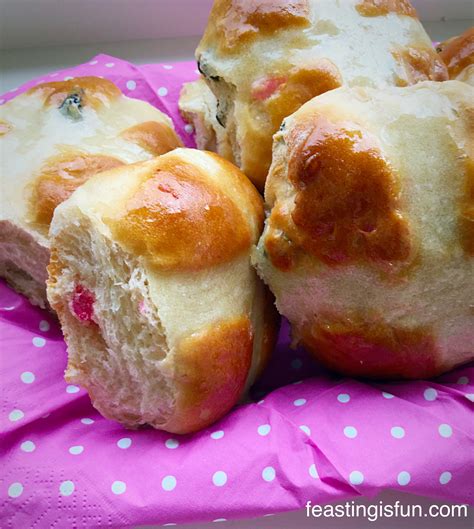 Cherry Bakewell Hot Cross Buns Feasting Is Fun