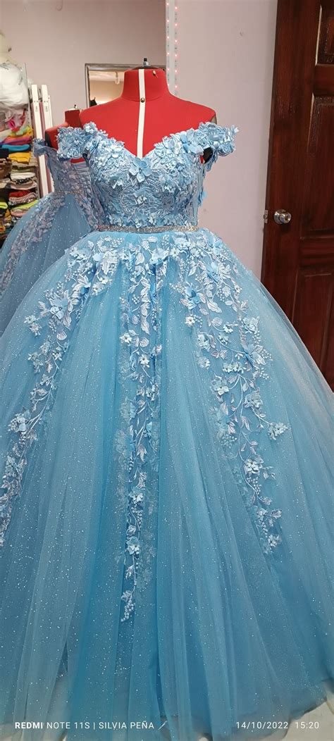 Vestido De Xv A Os Estilo Princesa Color Azul Cielo Bordado D