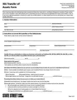 Fillable Online Ira Transfer Of Please Mail Completed Form To Assets