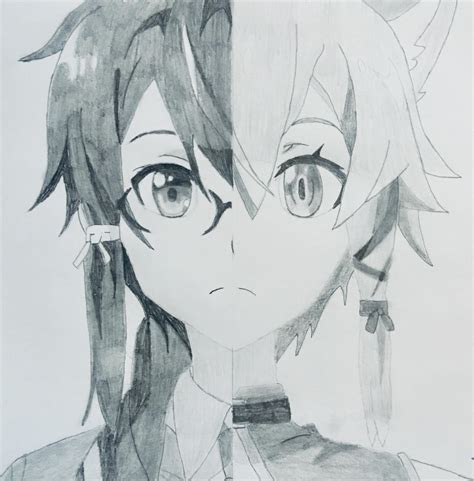 Sinon IRL/ALO Split face drawing : r/AnimeART