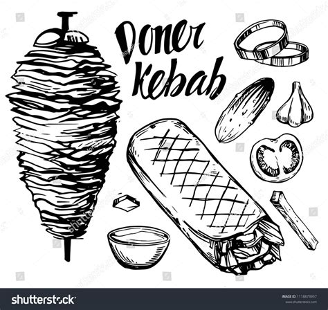 Doner Kebab Hand Drawn Sketch Converted Stok Vektör Telifsiz