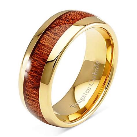 100s Jewelry Engraved Personalized Tungsten Ring For Men Women Wedding Band Koa Wood Inlaid Gold