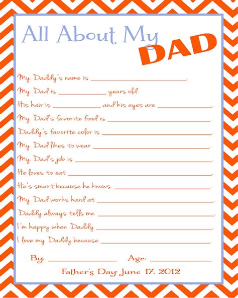 All About My Daddy Free Printable