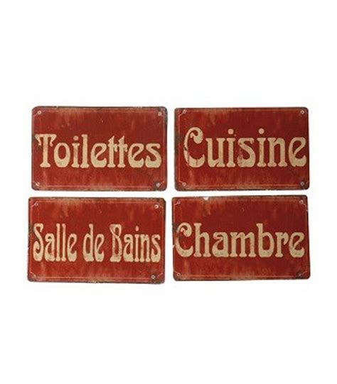 Set De 4 Plaques De Porte Métal Rouge Toilettes Chambre Salle De Bain Cuisine