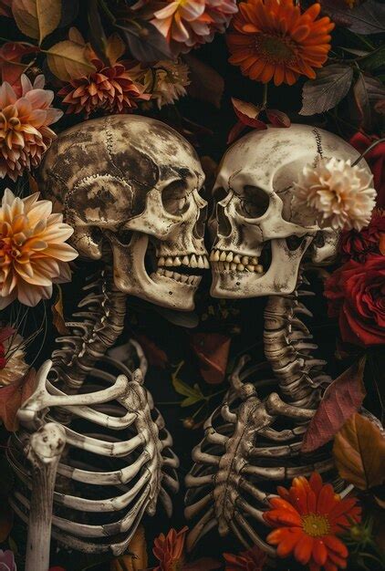 Two Skeletons In Love Kissing Each Other Premium AI Generated Image