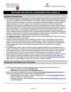 Fillable Online Petition For Special Consideration Form A Mcmaster