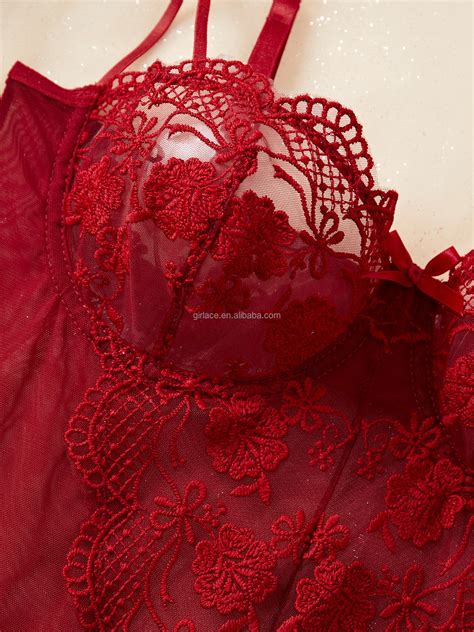 Elegant Burgundy Lace Lingerie Set Sheer Mesh Womens Sex Lingerie For Elegant Mature Hot Dress