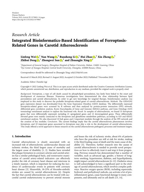 PDF Integrated Bioinformatics Based Identification Of Ferroptosis