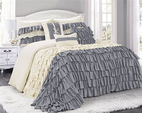 Unique Home 7 Piece Brise Double Color Ruffled Bed In A Bag Clearance